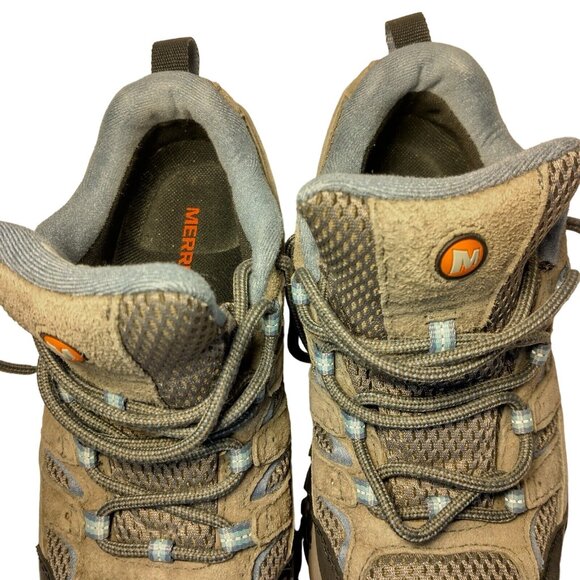 Merrell Moab Shoes Womens 7 Gray Blue Mesh Hiking Comfort Work Lace Up Vibram - Picture 11 of 16